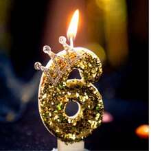 1 件全新数字纯金色闪光皇冠形生日蜡烛，非常适合浪漫派对、生日庆祝和单身派对蛋糕装饰、烘焙装饰， - 彩色 - 查看 8