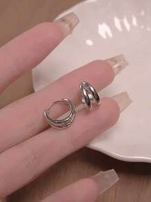 1 Pair S925 Sterling Silver Delicate Elegant Double Circle Ladies Earrings Ladies Jewelry Gift Birthday Gift Party Gift Daily Wear - Earrings - View 5