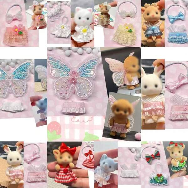 Ropa para muñecas de conejo en miniatura de la familia de animales del bosque, adecuada para muñecas Corolle/Berenguer medianas-pequeñas (4-6 cm), solo ropa