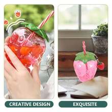1 Pc Kawaii Strawberry Tumbler With Lid And Straw - Cute And PortableMilk Tea And Fruit Cup For Parties And On-The-Go Drinking