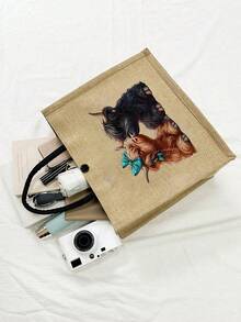 Adorable Highland Cow Printed Tote Bag, Large Capacity Tote Bag,Tote Bag And Makeup Pouch Set,Lightweight Large Capacity Tote Bag, Reusable Burlap Shopping Bag, Portable Travel Beach Bag With Makeup Bag, Travel Handbag For Holiday Vacation Weekend Getaway Short Trip,Personalized Birthday Gifts Present For Friend Her,Suitable For Weddings,Birthdays,Beaches,Holidays, Anniversary, Best Gift For Mother's Day