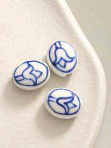 1/5 Pairs Hand-Painted Tulip Ceramic Vintage Beads, Handmade DIY Bead Jewelry, Accessories (Watercolor Floral Design) - Multicolor - View 2