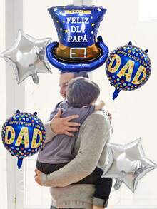 5pcs/Set Father's Day Decoration Balloons, Includes Father's Day Blue Gentleman Hat Balloon, "Feliz DIA Papa" Print, Blue Round "Happy Father's Day" Balloon, Silver Star, And "Happy Father's Day" Balloon, Suitable For Father's Day Party, Dad's Birthday Decorations, Best Father's Day Balloons, Indoor And Outdoor Decor - Multicolor - View 7