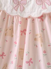 1 件女童蝴蝶刺绣印花翻领短袖连衣裙，优雅宽松飘逸幼儿度假礼服 - 粉色 - 查看 5