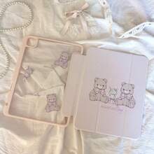 可爱小熊冰淇淋造型保护壳，双面亚克力彩绘透明水晶背板，防摔保护壳，支持睡眠/唤醒功能，兼容iPad - 彩色 - 查看 2