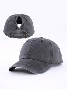 1pc Women's Vintage Distressed High Ponytail Baseball Cap, Classic Baseball Cap, Sun Protection, Casual Daily Wear, Versatile - 1Pc - View 18