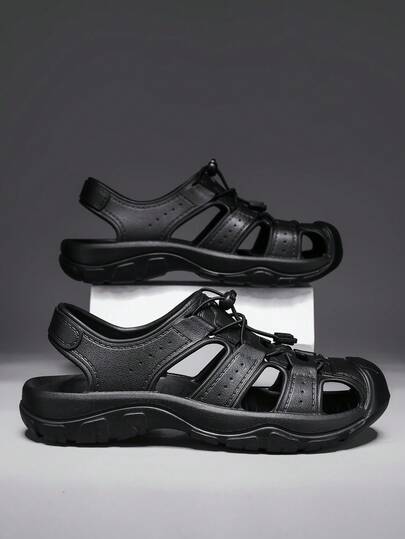 HISQIM Men's Black Closed Toe Sandals, Fashionable Beach Climbing Wading Sandals, Comfortable Soft Sole, Non-Slip, Good Match Men Sandals