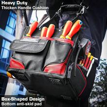 HAUTMEC Electrician Tool Bag With Parts Tray HeavyDuty 37Pocket Open Top Tool Tote Reinforced Base WaterResistant Adjustable Shoulder Strap HT0174 - ‎black&Red - View 4