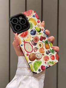 1pc Summer Watercolor Fruit Pattern Vertical Striped Classic Anti-Drop Soft TPU Phone Case Compatible With Apple/ Galaxy S16, S16 Plus, S16 Pro, S16 Pro Max - Multicolor - View 3