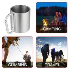 200Ml Taza de Acero Inoxidable Camping Viaje Gancho de Mosquetón Asa Taza de Agua Picnic Viaje al Aire Libre Caminata Taza Portátil - Verde - Ver 6
