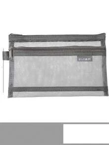 1 pieza Bolsa de lápices minimalista de unicolor y transparente de malla, de gran capacidad y multifuncional con cremallera para organizar artículos de oficina y papelería, para estudiantes y escuela - Multicolor - Ver 6