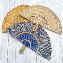 1 件手工编织海藻扇，非洲风格手持扇，壁挂装饰扇，便携式夏季扇，适合日常使用和摄影 - 彩色 - 查看 7