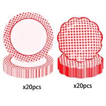 10/20/40 件，格子红白派对用品 9 英寸 7 英寸一次性纸盘，适用于生日派对家庭晚餐野餐烧烤桌装饰母亲节派对新生儿洗礼性别揭晓派对 - 紅色 - 查看 9
