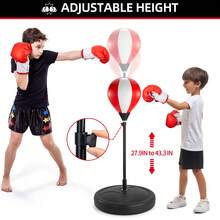 HENGPHY Juego de bolsas de boxeo para niños de 3-5, 3-8, 8-12 años, juego de bolsas de boxeo para niños de 3-5, 5-10, 8-12 años, regalos de juguetes para niños de 3, 4, 5, 6, 7, 8 años, soporte ajustable de bolsa de boxeo para niños - Rojo - Ver 5