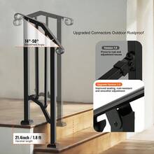 Outdoor Handrails For 1-2 Steps, Stair Hand Rail Kit With Installation Tools, Durable Carbon Steel Railings For Seniors, Ideal For Concrete Steps, Porch & Deck, Black Retro Arch Design - Outdoor Handrails Black - View 6