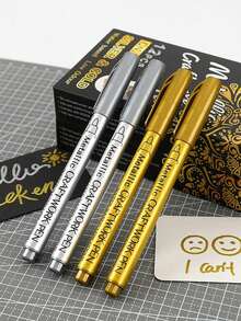 2pcs Gold & Silver Metal Paint Pens For Diy Drawing On Black Card/Doodling/Craft/Scrapbooking/Sign-Making - Multicolor - View 10