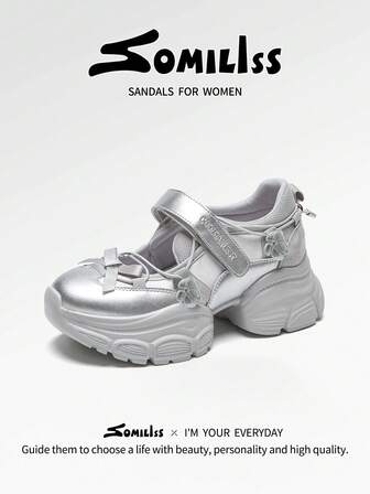 somiliss 5cm Platform Casual Sport Sandals For Women, Fashion Cute Flat Beach Slippers, Lightweight Comfortable Outdoor Walking Shoes, Mary Jane Style, Silver
