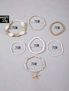 7pcs/Set Bohemian Style Shell And Bead Woven Ankle Set, Beach Themed Starfish And Rice Bead Foot Accessories
