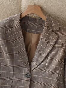 Short Sleeve Plaid Blazer With Pockets And Front Button Closure - Gray Plaid - View 4