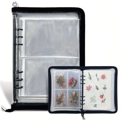 Album đựng sticker có khóa kéo dành cho người sưu tập - Hộp đựng bằng nhựa PVC tái sử dụng, có giấy lót trắng và nhiều ngăn, thích hợp cho người lớn, làm sổ lưu niệm, viết nhật ký, làm đồ thủ công, album sưu tập.