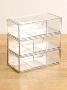 [Transparent Divided Organizer Box] 1/2/3pcs Plastic Clear Storage Box, Drawer Built-In Storage Box, Transparent Drawer Divided Organizer, Dresser Desktop Cosmetic Skin Care Products Finishing Box, Sundries Storage Container,For Desk/Vanity