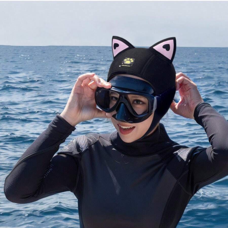 女士户外潜水/冲浪头套、防晒面罩、遮阳、弹性粘贴泳帽