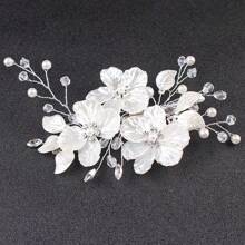 1 Stück Haarspange für Frauen mit Acrylblume und Strass-Dekor in Pflaumenfarbe, elegantes Braut-Haarzubehör