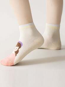 5 Pairs Breathable Mesh Princess Style Cute & Versatile Ankle Socks For Kids - Multicolor - View 2