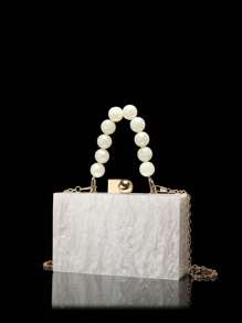 Acrylic Clutch Wallet, Marble Pattern Handbag, Women's Crossbody Bag With Pearl Chain, Formal Wedding/Gala