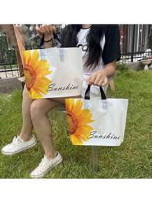 50 Pieces Of Vibrant Sunflower Pattern Gift Bags - Reusable Plastic Tote Bags Suitable For Shopping, Parties, And Special Occasions - Perfect For Weddings, Birthday Parties, Holiday Decorations