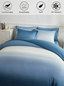 2/3pcs Ombre Blue Polyester Duvet Cover Set, Fashionable Modern Style Duvet Cover & Pillowcase Set Suitable For All Seasons (1 Duvet Cover + 1/2 Pillowcase) - Blue - View 2