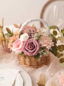 Artificial Flowers Combo Box Set Gradient Color Flower Leaf With Stems For DIY Wedding Bouquets Centerpieces Baby Shower Party Home Decor (Blue & White)