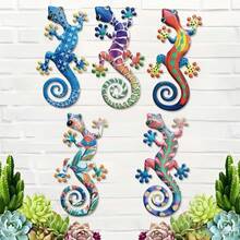 Decorazione da parete a forma di lucertola colorata da 14 cm/5,51 pollici, ornamento da appendere a parete a forma di geco, artigianato per la decorazione della casa, adatto per interni, giardino all'aperto, stile bohémien, decorazione da giardino, cortile, balcone, recinzione, Ognissanti, Natale