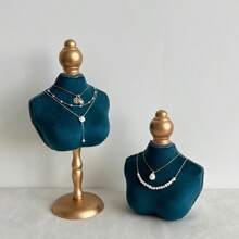 1pc Blue Velvet Material Jewelry Display Holder With Gold Base, Tabletop Jewelry Organizer Rack Summer Necessity For Women Storage Organizer Gift Travel Back To School