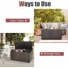 270 660L Garden Storage Box Weatherproof Rattan Deck Box With Zippered Liner And Solid Pneumatic Rod Outdoor Utility Chest Container For Patio Cushions Gardening Tools 660L With Wheels - Brown - View 5