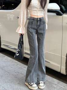 Women's Pocket Flared Casual Everyday Versatile Denim Jeans - Grey - View 5