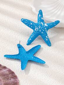 2pcs/Set Fashionable Asymmetrical Polka Dot & Starfish Design Earrings, Suitable For Ladies Beach Holiday Wear
