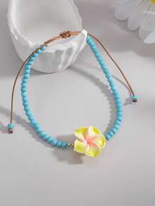 波西米亚度假风格花朵串珠编织可调节女士脚链