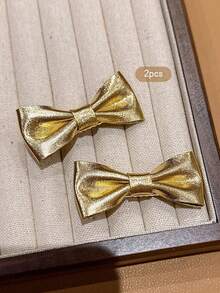2 件小号金色蝴蝶结发夹，可爱款式适合日常使用 - 金色 - 查看 6