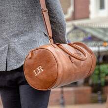 Personalised Faux Leather Barrel Bag With Initials - 1 - View 2