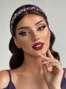 1 件闪亮水钻发饰紫色水晶精致头带时尚手工串珠头饰节日派对伴娘礼物日常休闲度假配饰，女士发带头饰，发饰，发箍 - 紫色 - 查看 8