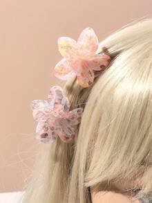 4 件迷你飞溅油漆果冻奶油色小号 1.6 英寸雏菊花发夹，简约甜美度假风格发饰秋冬发夹 - 彩色 - 查看 2