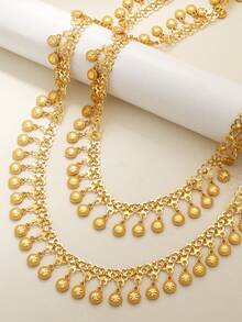 160厘米长链华丽垂坠流苏项链肩链中东奢华新娘礼服肩带身体链女士珠宝派对节日配饰 - 金黃色 - 查看 10