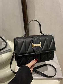 Women's New Stone Texture Fashion Crossbody Bag, Vintage Small Square Handbag, Spring/Summer - Black - View 7