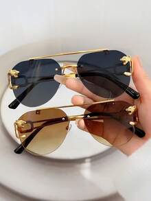 Ochelari de soare cu ramă mare și rază dublă, ochelari de soare casual fără ramă, ochelari de soare aviator personalizați, potriviți pentru bărbați și femei, potriviți pentru sporturi în aer liber, petreceri și vacanțe, călătorii, condus autonom, pescuit, ciclism, recuzită decorativă pentru fotografie, ochelarii sunt disponibili în mai multe culori (ochelari de soare negri, ochelari de soare gri, ochelari de soare albaștri, ochelari de soare verzi, ochelari de soare maro, ochelari transparenți). - Negru - Vizualizare 13