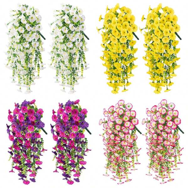 2pcs Simulated Eucalyptus Morning Glory Vines, UV-Resistant Fake Green Plants, Realistic Appearance, Suitable For Indoor And Outdoor Flower Pots, Porches, Windows, Courtyard Decoration, Simulated Hanging Flowers, Suitable For Spring And Summer Outdoor Garden Decoration