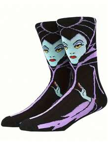 Disney 2 pares de calcetines cómodos tipo tripulación con diseño de bruja de Blancanieves del personaje de dibujos animados, resistentes al olor, con absorción de sudor, transpirables, estilo halloween, perfectos para regalos, fiestas, uso diario, eventos casuales, personajes de Disney Bruja Vieja