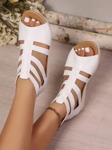 Sandalias romanas con cremallera en la espalda y diseño hueco de estilo bohemio para mujeres