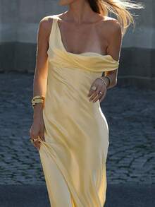 1 Stück elegantes Strickkleid mit geradem und Blumenmuster, mit Rückenausschnitt und Reißverschluss für Party, Hochzeit, Strand, Geburtstag, Sommer - Hellgelb - Übersicht 3