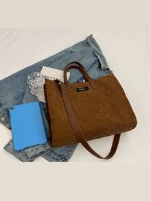 Corduroy Tote Bag With Large Capacity, Unisex Shoulder Bag For School, Work, Shopping, High-Quality Autumn/Winter Casual Handbag Laptop Bag Beach Bag